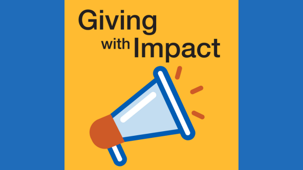 Giving With Impact logo and a bullhorn
