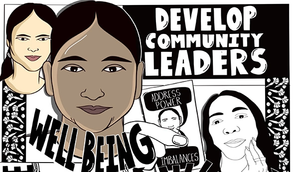 Faces of diverse people with words 