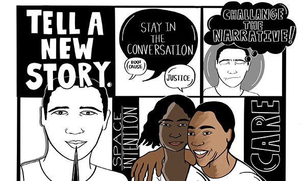 Blocks with diverse people and the words 