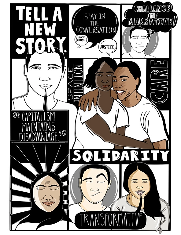 Poster with diverse faces and words 