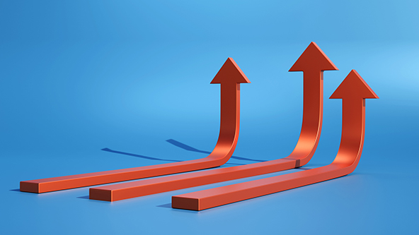 graphic of three red arrows against a blue background, arrows are making a sharp turn upwards
