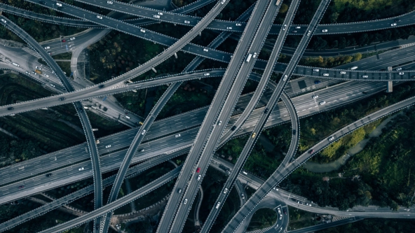 Aerial view of complex highways, overpass, bypass