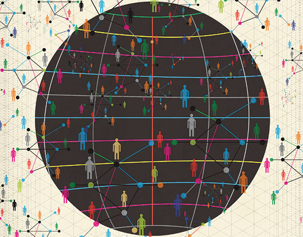 Globe with figures connected in networks