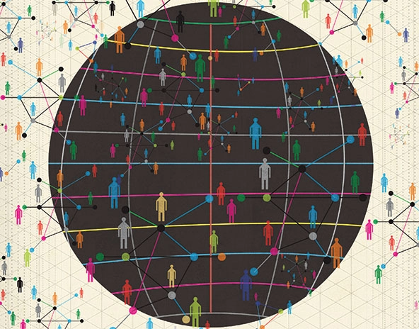 Globe with figures connected in networks