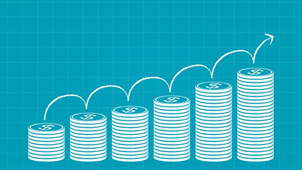 stack of dollar coins and arrow in chalk scribble design