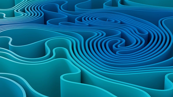 A series of wavy spirals in shades of blue and green