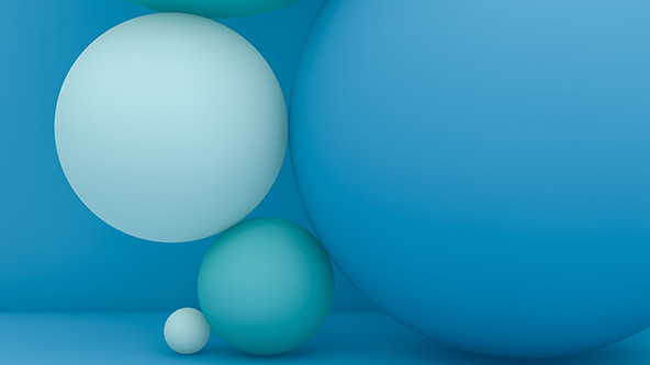 Four blue-shaded balls in different sizes