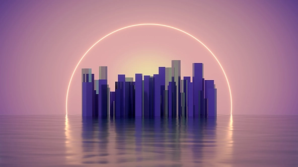 Buildings under a shining arch