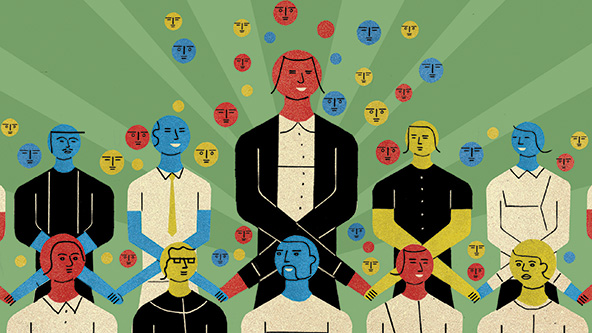 Multi-racial figures holding hands