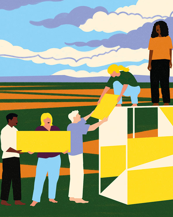 People working together to close in an open structure