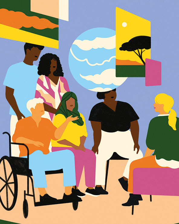 Diverse people of diverse abilities having a discussion