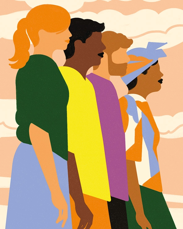 Row of diverse people standing shoulder to shoulder