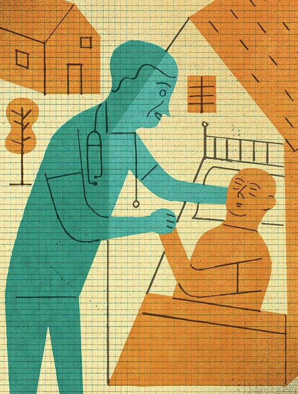 Nurse holding the hand of a patient in bed