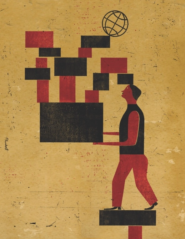 illustration human figure balancing blocks