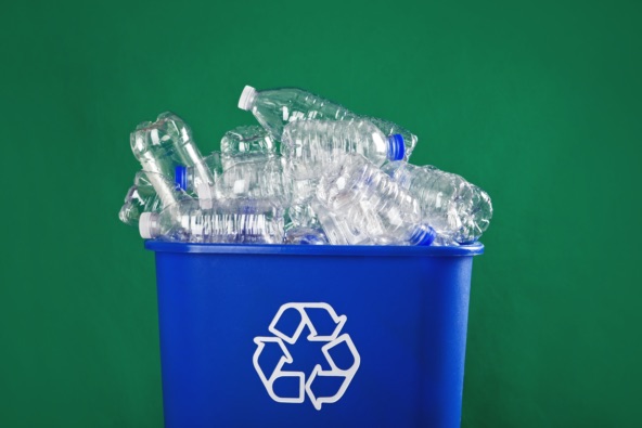 recycling bin full of plastic bottles