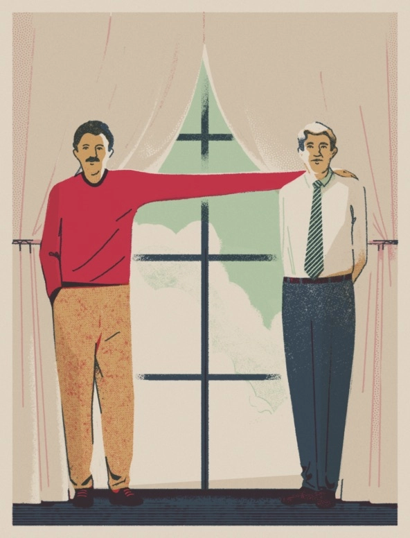 illustration human figure reaching out to another human figure