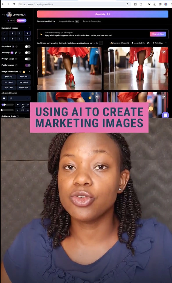 Woman giving presentation on using AI images