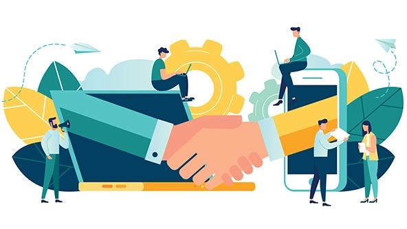 Handshake, via phone and laptop