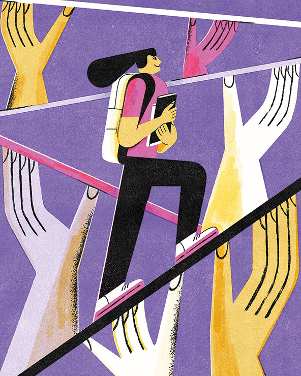 Girl with backpack and books