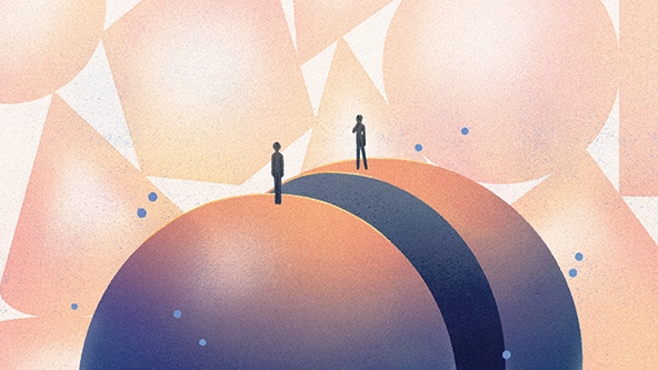 Two people looking at each other across a chasm