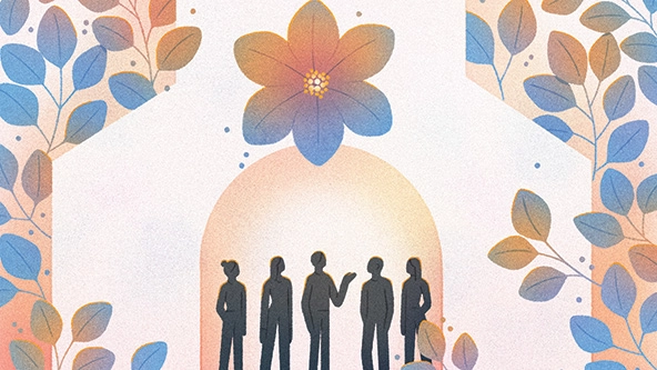 Illustration of five people talking together