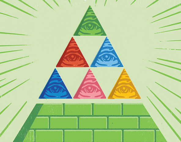 Pyramid with six triangle-shaped eyes at the top