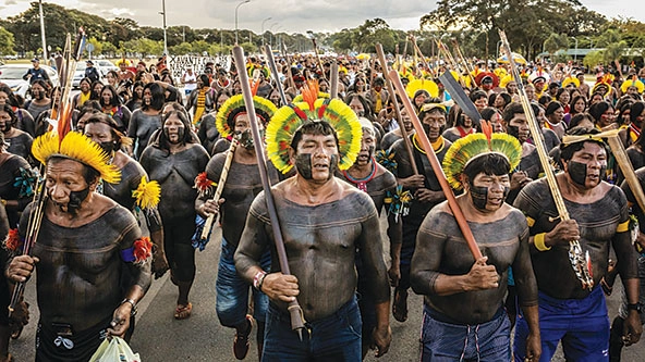 Hundreds of Indigenous people gathered for a protest.