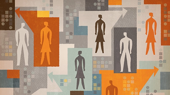 figures on a multicolored background