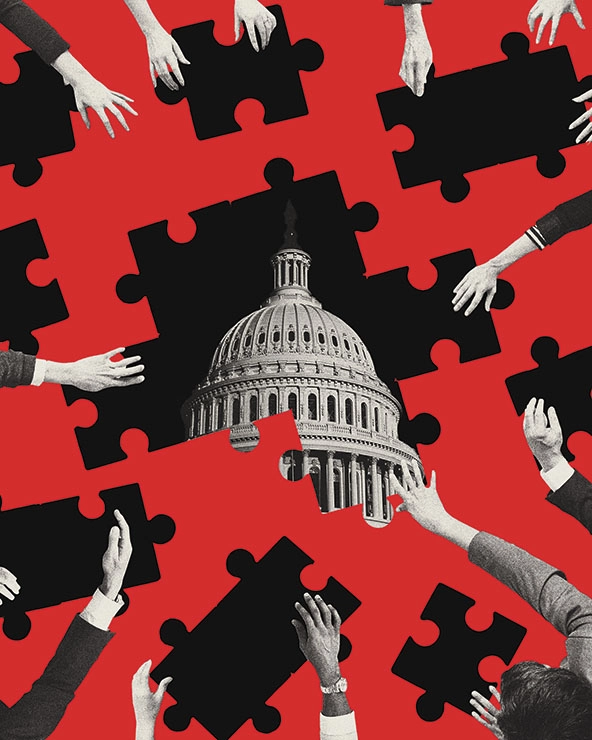 hands building a puzzle of government capitol building