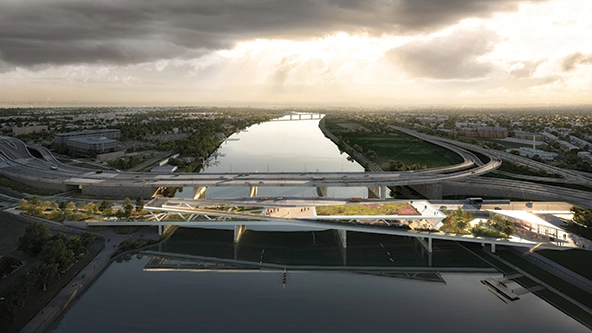 public park on bridge over a river