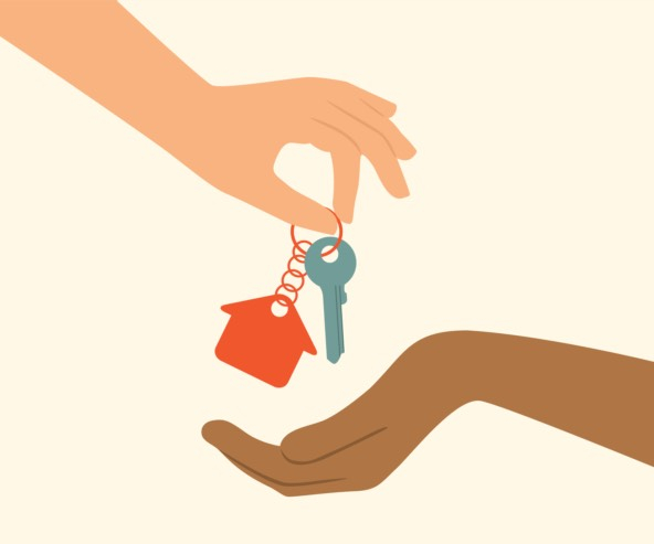 drawing of one hand giving keys to another hand