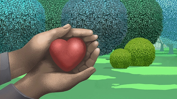 Hands holding a heart.