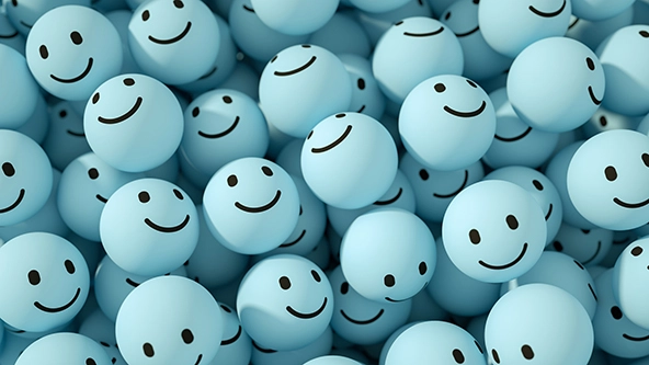 small blue balls with smile emojis