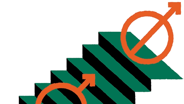 male gender symbol moving up stairs