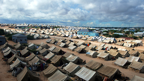 Areal view of a refugee tent camp
