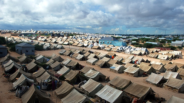 Areal view of a refugee tent camp