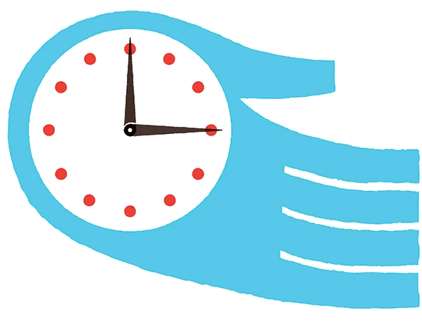 Illustration of hand with a clock on the palm