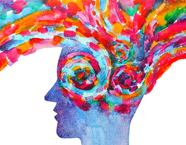 Watercolor illustration of mind with colorful swirls