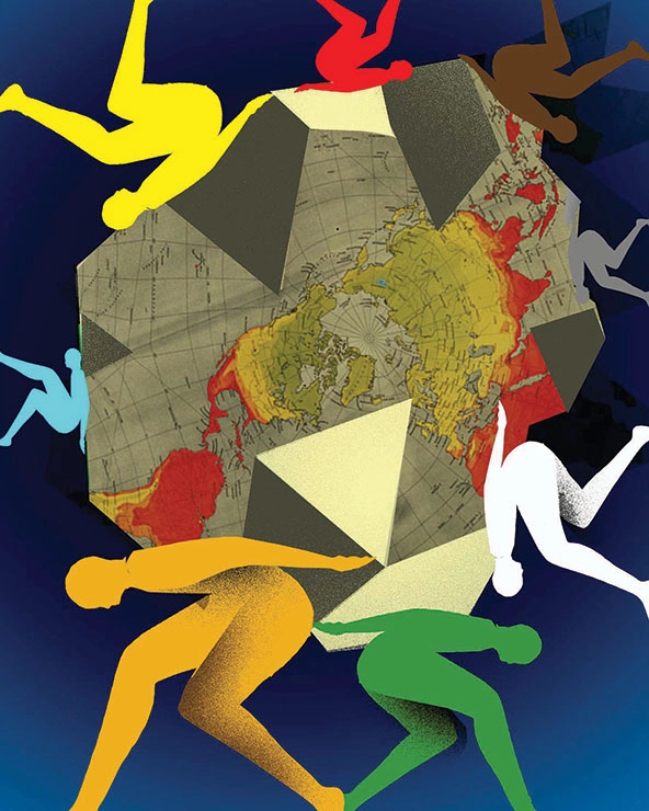 figures holding up a map of the world on their backs