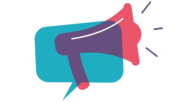 bullhorn icon covered with speech bubble