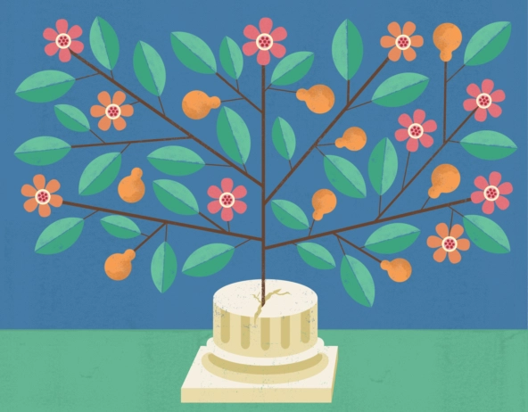 illustration of a tree-like structure with colorful leaves