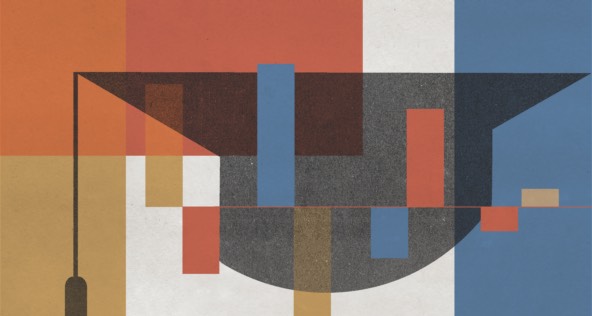 Illustration of a graduation cap and colorful rectangular shapes