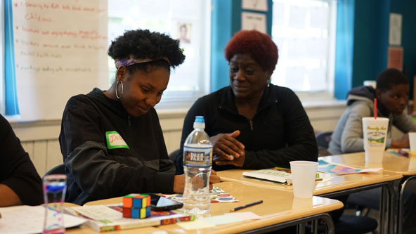 Parents in a breakout session during a Family Learning Villages workshop.