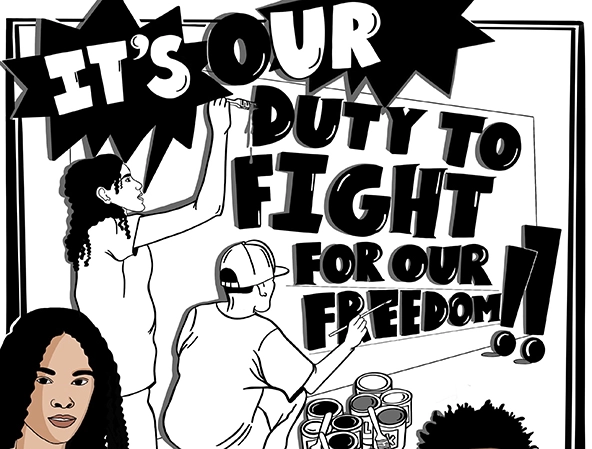 Youth painting the words 